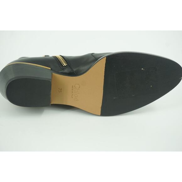 Chloe Suzanna Black Leather copper Studded Ankle Boot Size 35 $1380 Belted - Picture 6 of 11